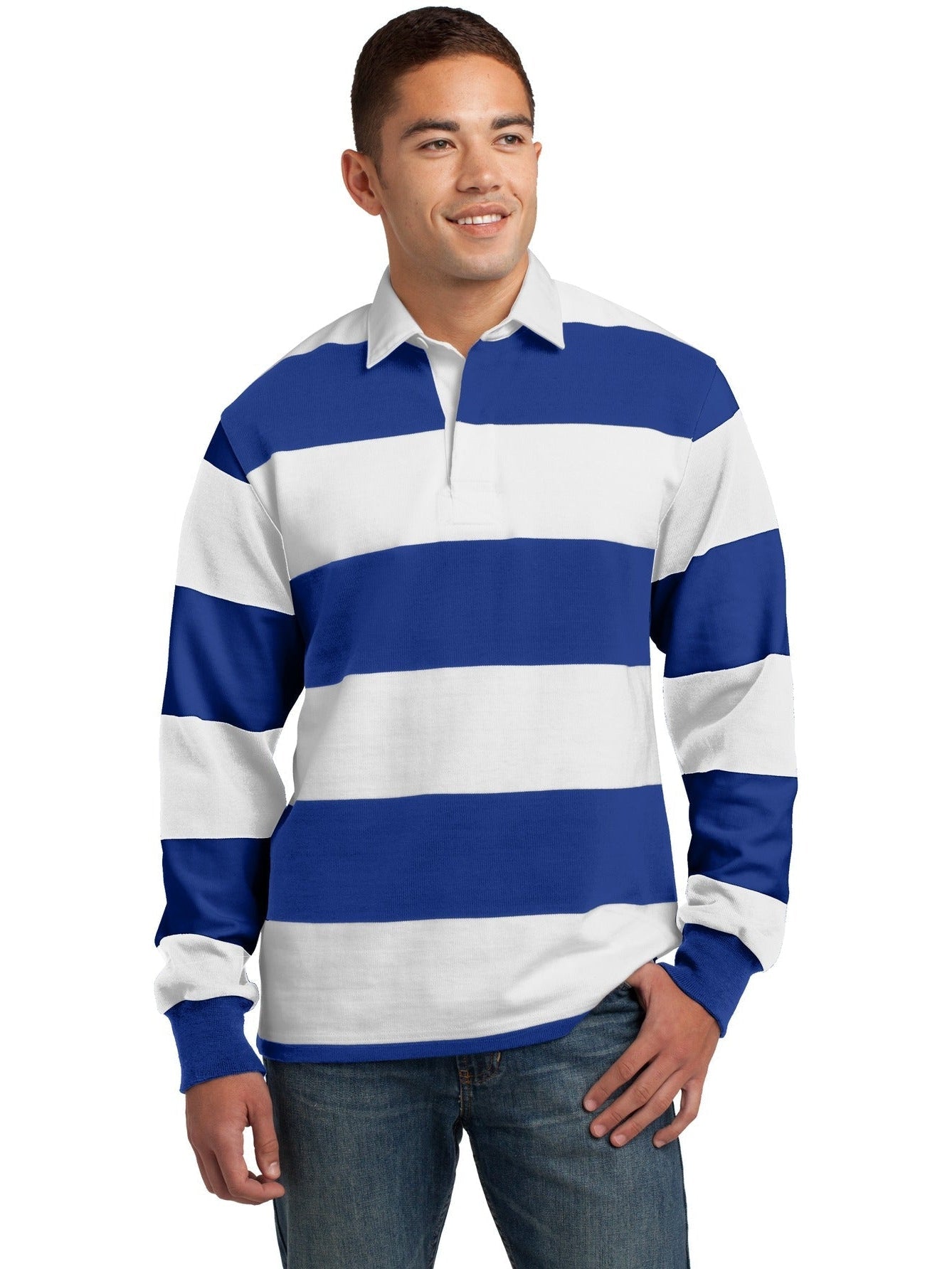  Sport-Tek Classic Long Sleeve Rugby Polo-Regular-Sport-Tek-True Royal/White-S-Thread Logic