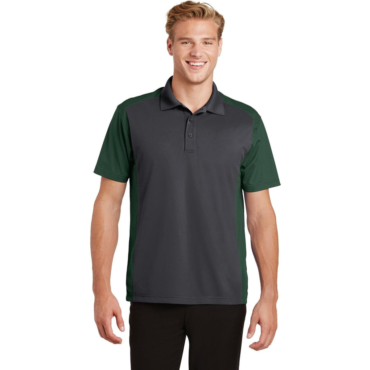 no-logo Sport-Tek Colorblock Micropique Sport-Wick Polo-Regular-Sport-Tek-Iron Grey/Forest Green-S-Thread Logic