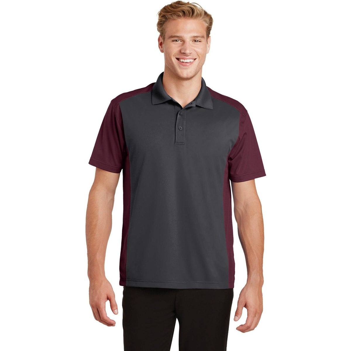 no-logo Sport-Tek Colorblock Micropique Sport-Wick Polo-Regular-Sport-Tek-Iron Grey/Maroon-S-Thread Logic