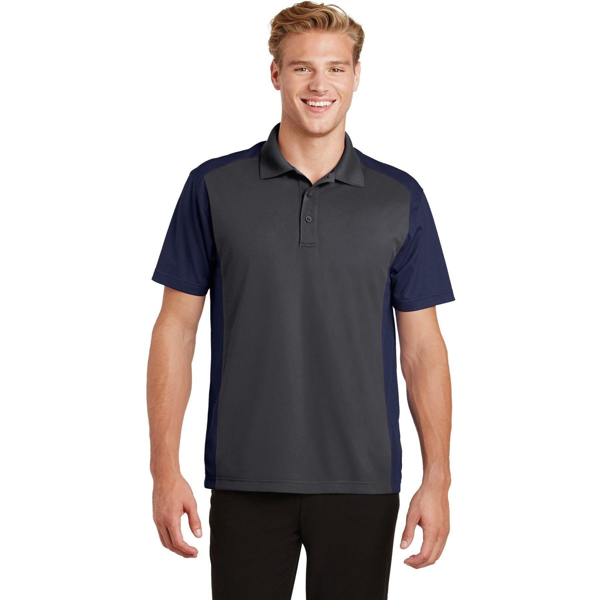 no-logo Sport-Tek Colorblock Micropique Sport-Wick Polo-Regular-Sport-Tek-Iron Grey/True Navy-S-Thread Logic