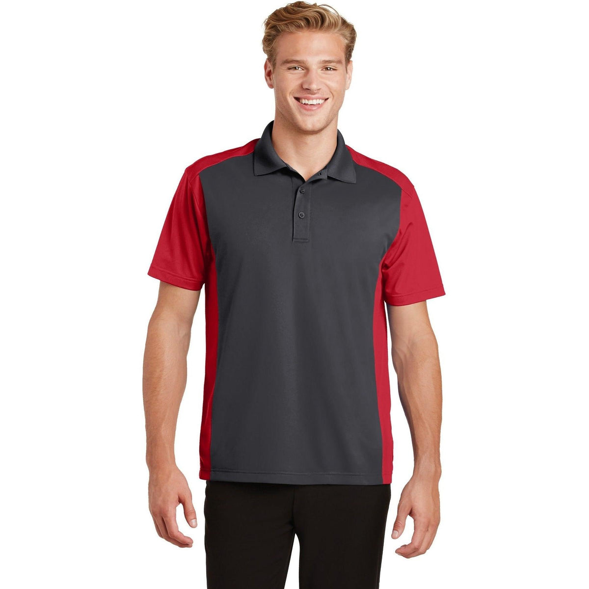 no-logo Sport-Tek Colorblock Micropique Sport-Wick Polo-Regular-Sport-Tek-Iron Grey/True Red-S-Thread Logic