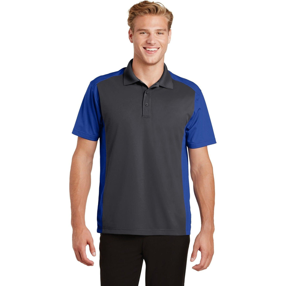 no-logo Sport-Tek Colorblock Micropique Sport-Wick Polo-Regular-Sport-Tek-Iron Grey/True Royal-S-Thread Logic
