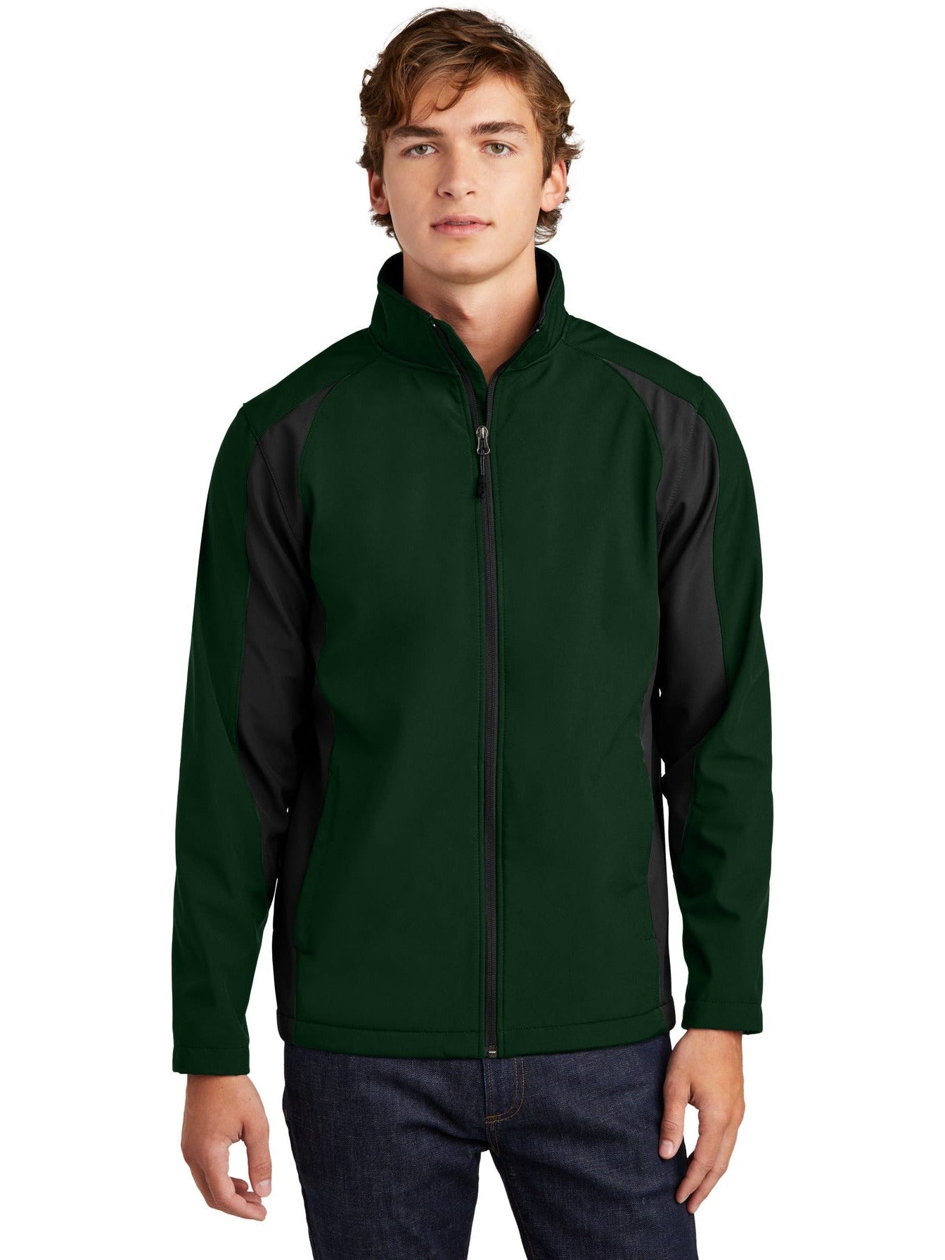  Sport-Tek Colorblock Soft Shell Jacket-Regular-Sport-Tek-Forest Green/Black-S-Thread Logic