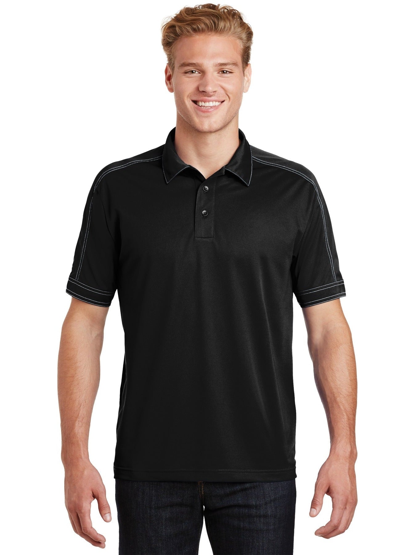 No-Logo CLOSEOUT - Sport-Tek Contrast Stitch Sport-Wick Polo-Active-Sport-Tek-Black-S-Thread Logic