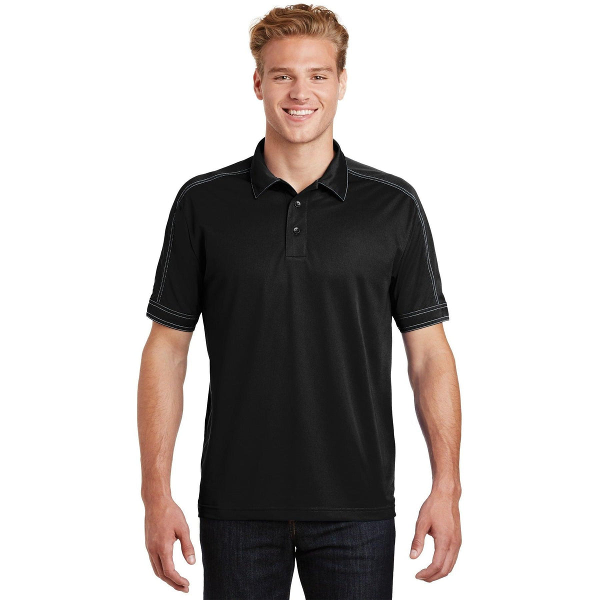 no-logo CLOSEOUT - Sport-Tek Contrast Stitch Sport-Wick Polo-Active-Sport-Tek-Black-S-Thread Logic