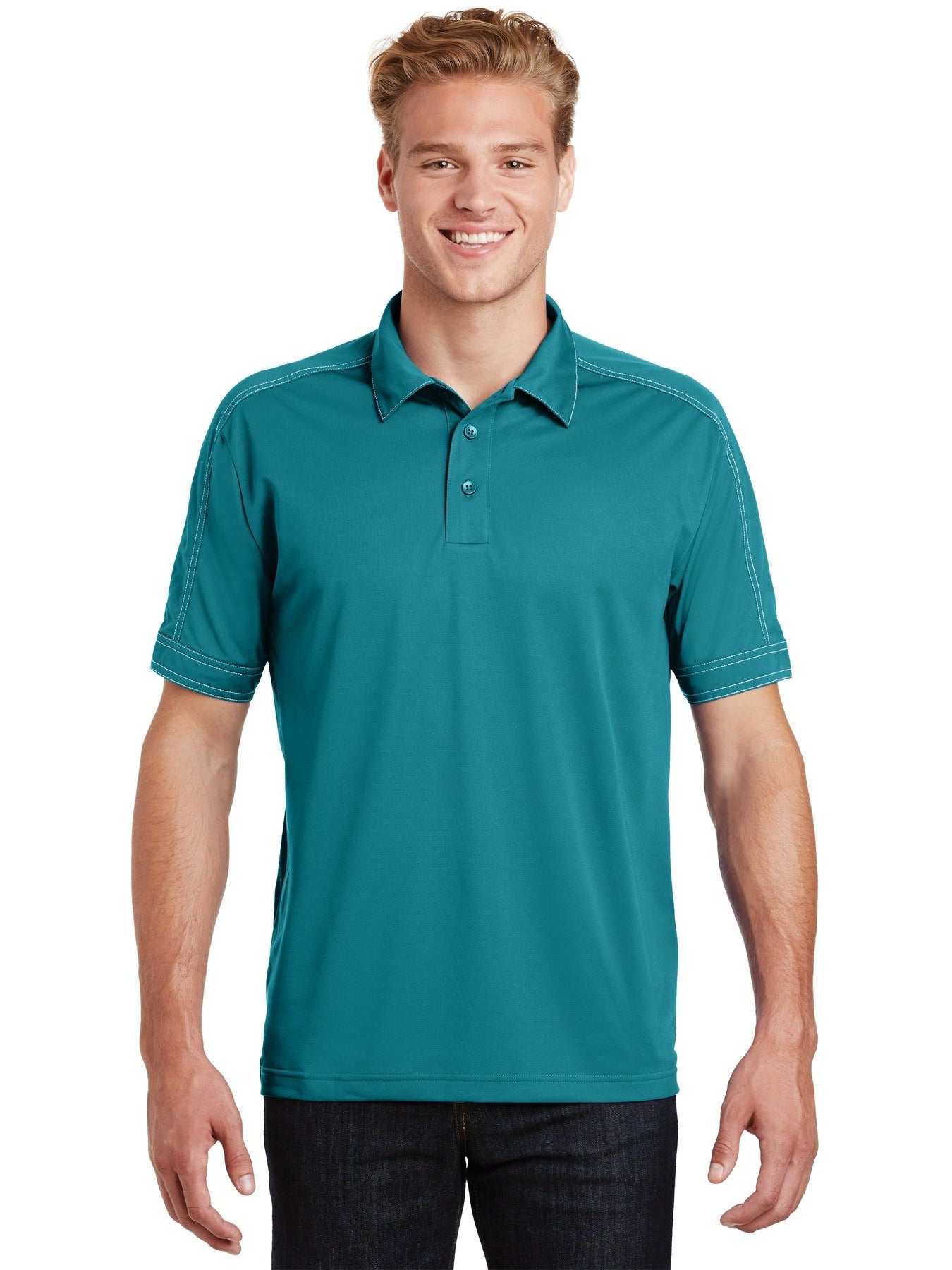 No-Logo CLOSEOUT - Sport-Tek Contrast Stitch Sport-Wick Polo-Active-Sport-Tek-Tropic Blue-S-Thread Logic