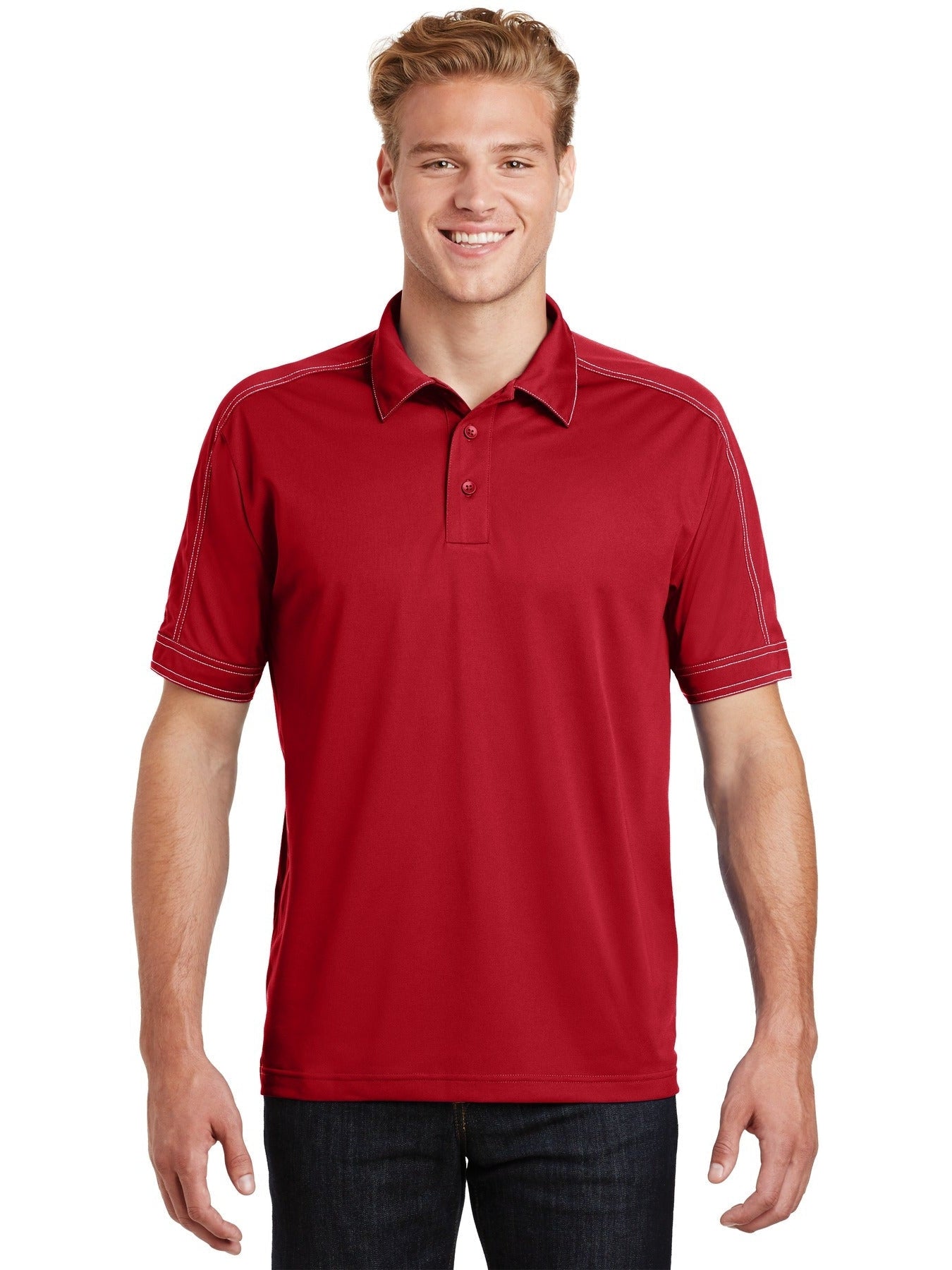 No-Logo CLOSEOUT - Sport-Tek Contrast Stitch Sport-Wick Polo-Active-Sport-Tek-True Red-S-Thread Logic