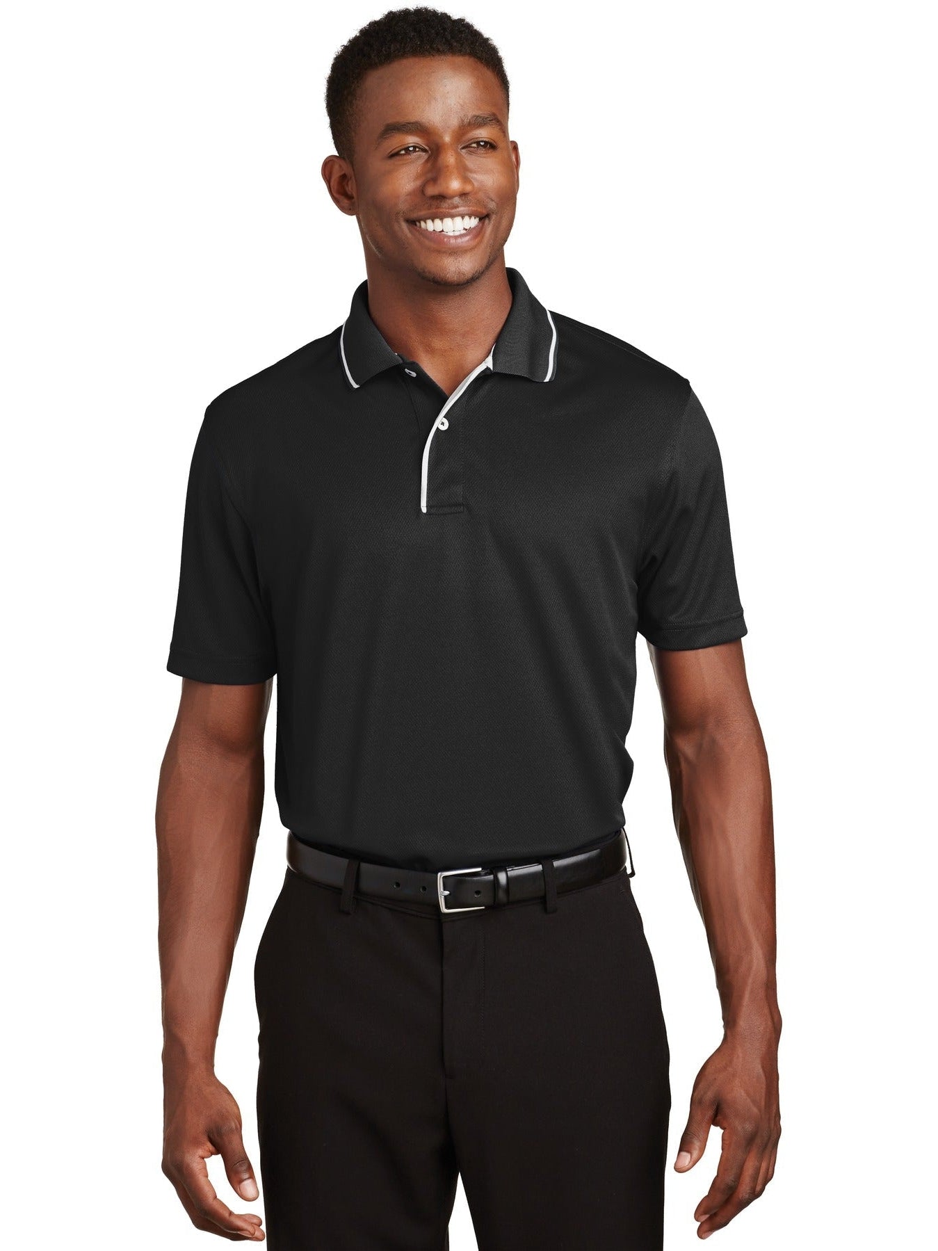  Sport-Tek Dri-Mesh Polo with Tipped Collar and Piping-Regular-Sport-Tek-Black/White-S-Thread Logic
