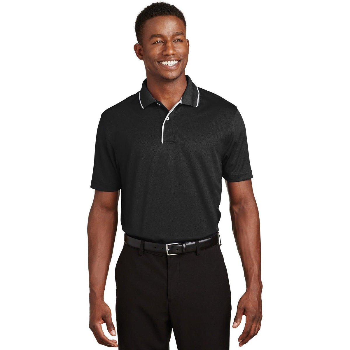no-logo  Sport-Tek Dri-Mesh Polo with Tipped Collar and Piping-Regular-Sport-Tek-Black/White-S-Thread Logic