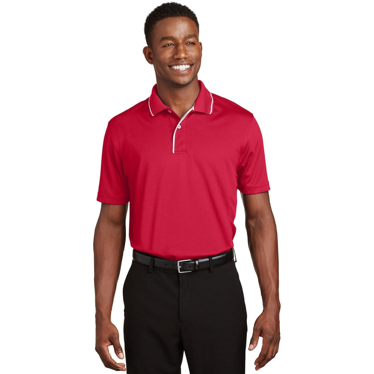no-logo  Sport-Tek Dri-Mesh Polo with Tipped Collar and Piping-Regular-Sport-Tek-Red/White-S-Thread Logic