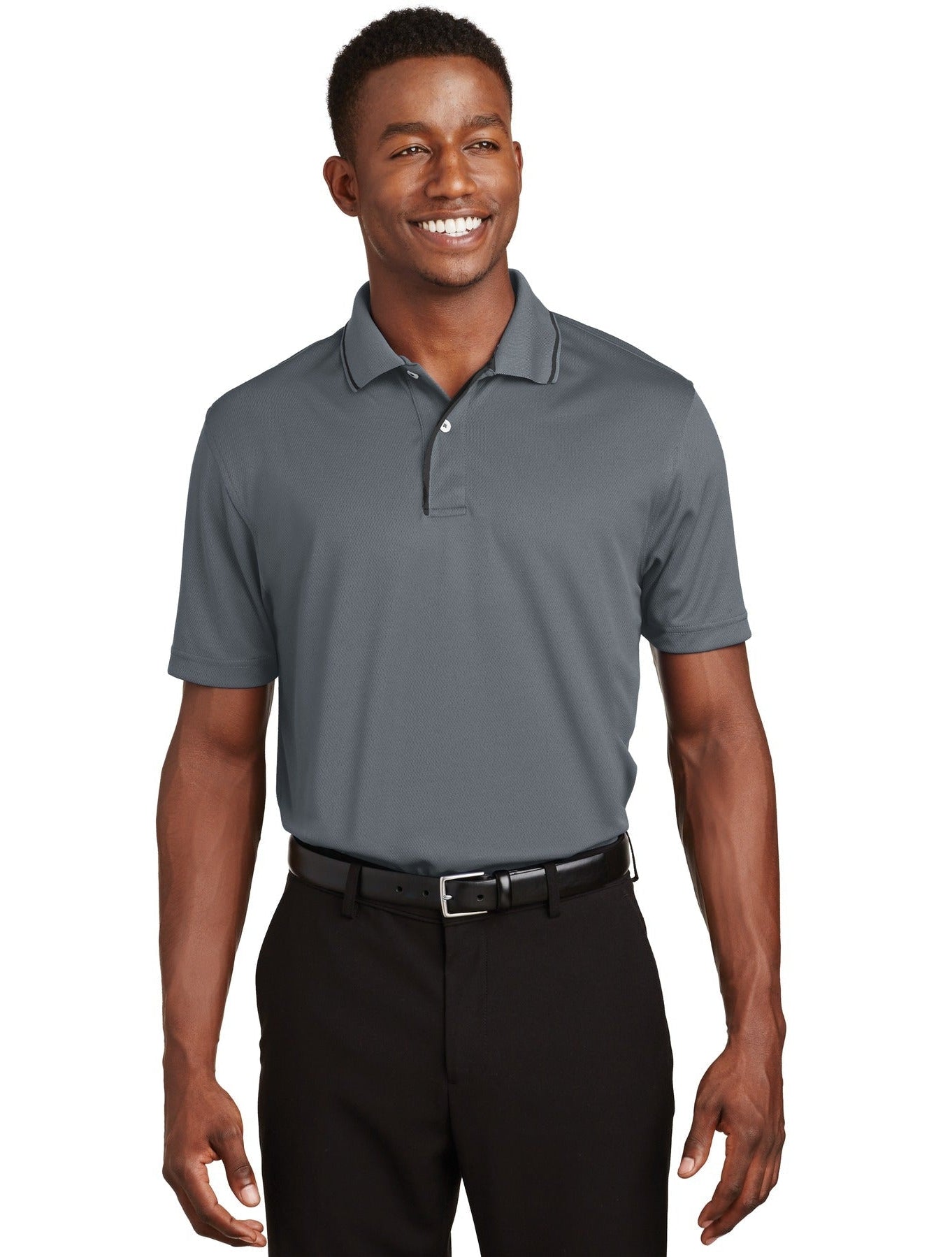  Sport-Tek Dri-Mesh Polo with Tipped Collar and Piping-Regular-Sport-Tek-Steel/Black-S-Thread Logic