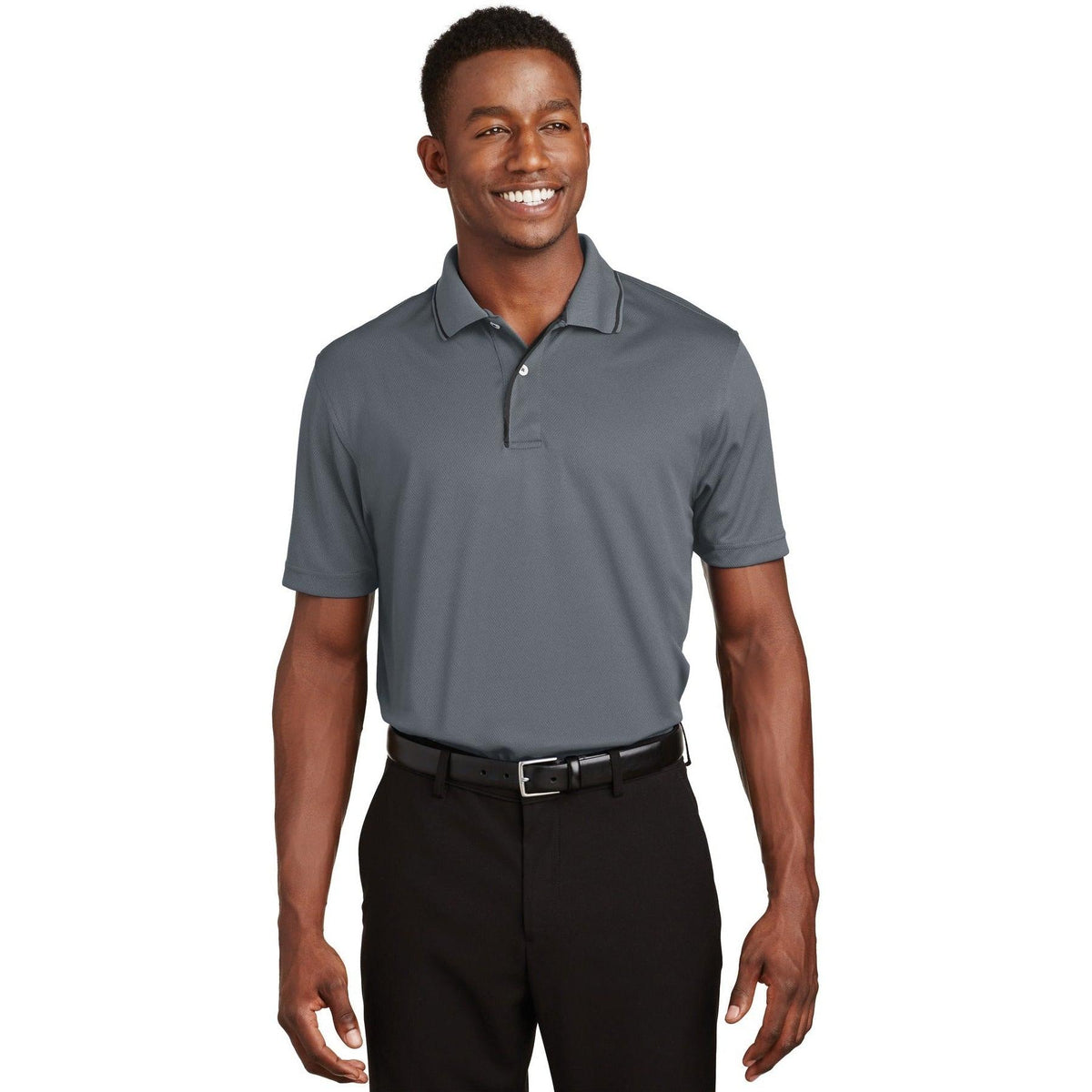 no-logo  Sport-Tek Dri-Mesh Polo with Tipped Collar and Piping-Regular-Sport-Tek-Steel/Black-S-Thread Logic