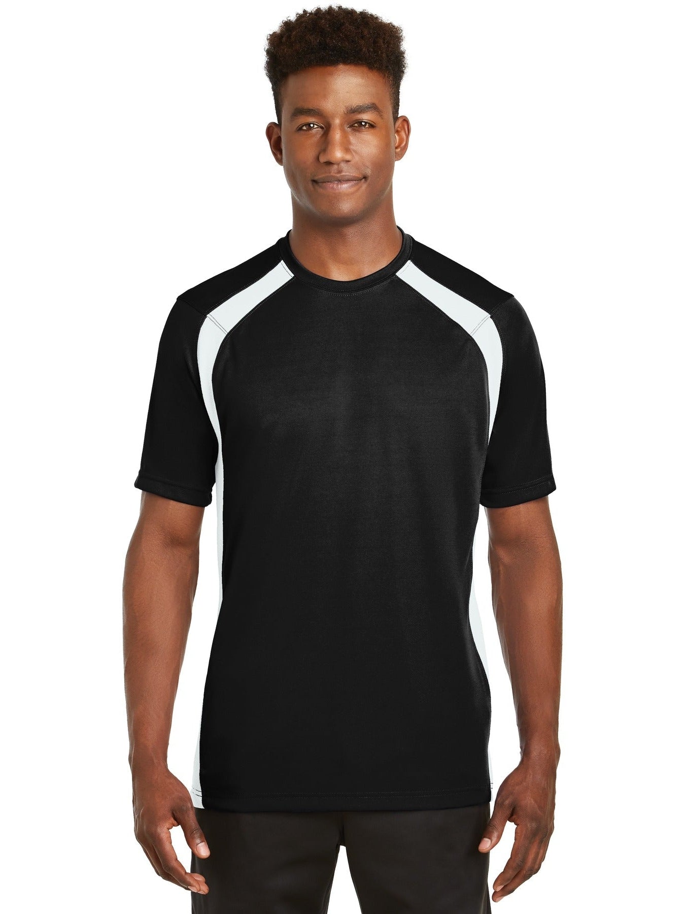  Sport-Tek Dry Zone Colorblock Crew-Regular-Sport-Tek-Black/White-S-Thread Logic