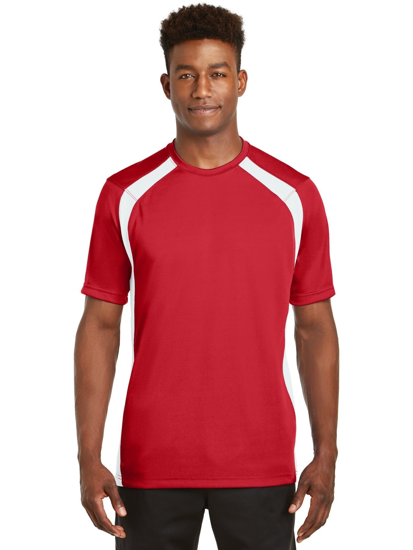  Sport-Tek Dry Zone Colorblock Crew-Regular-Sport-Tek-True Red/White-S-Thread Logic