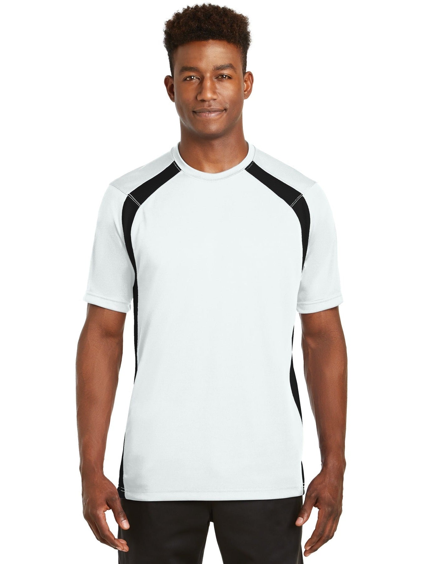  Sport-Tek Dry Zone Colorblock Crew-Regular-Sport-Tek-White/Black-S-Thread Logic
