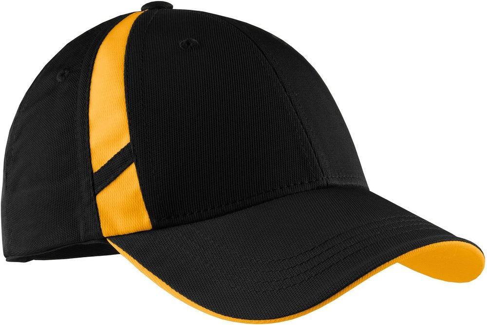 No-Logo CLOSEOUT - Sport-Tek Dry Zone Mesh Inset Cap-Headwear-Sport-Tek-Black/Gold-OSFA-Thread Logic