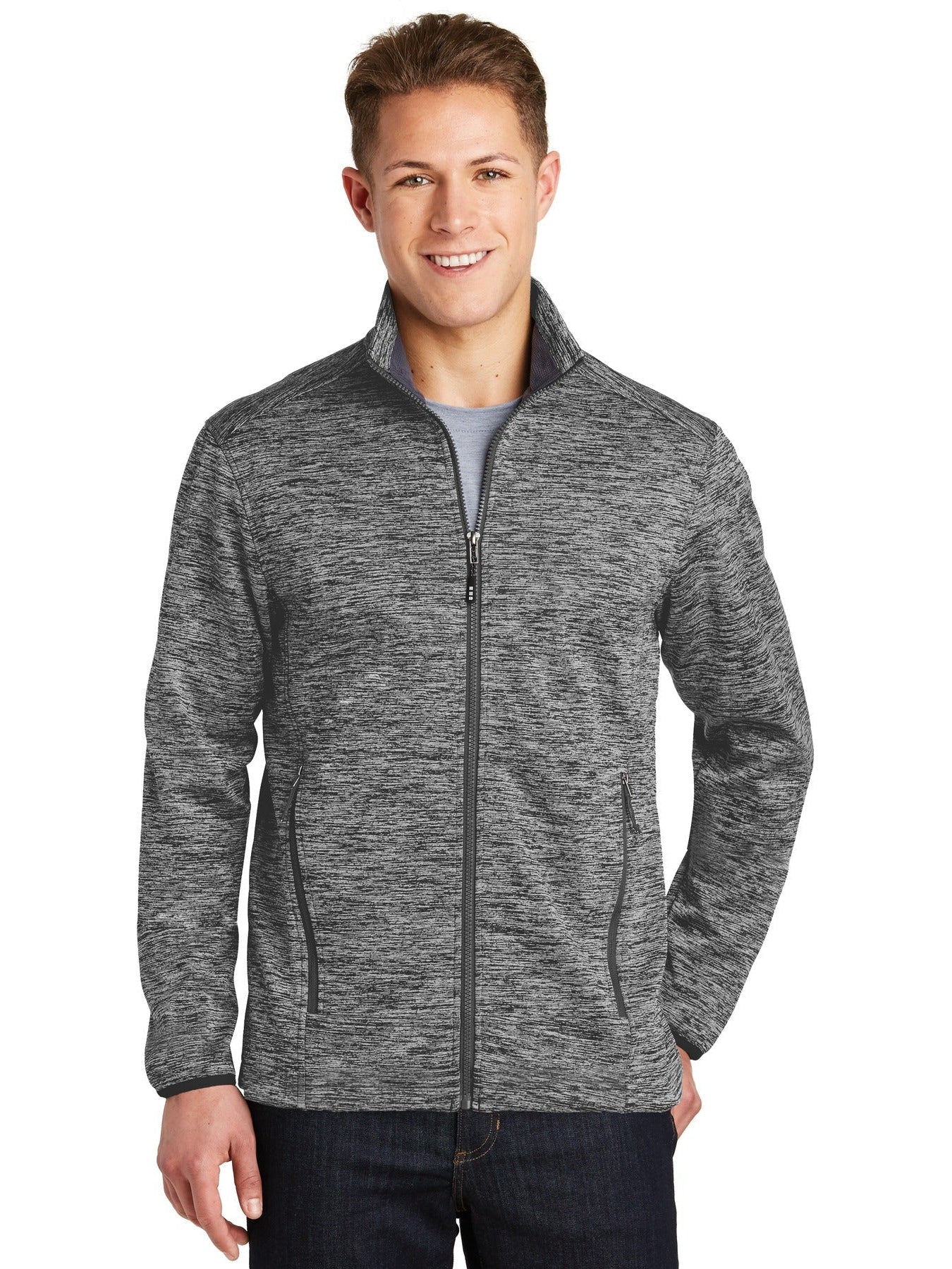 No-Logo CLOSEOUT - Sport-Tek Electric Heather Soft Shell Jacket-Active-Sport-Tek-Black Electric-S-Thread Logic