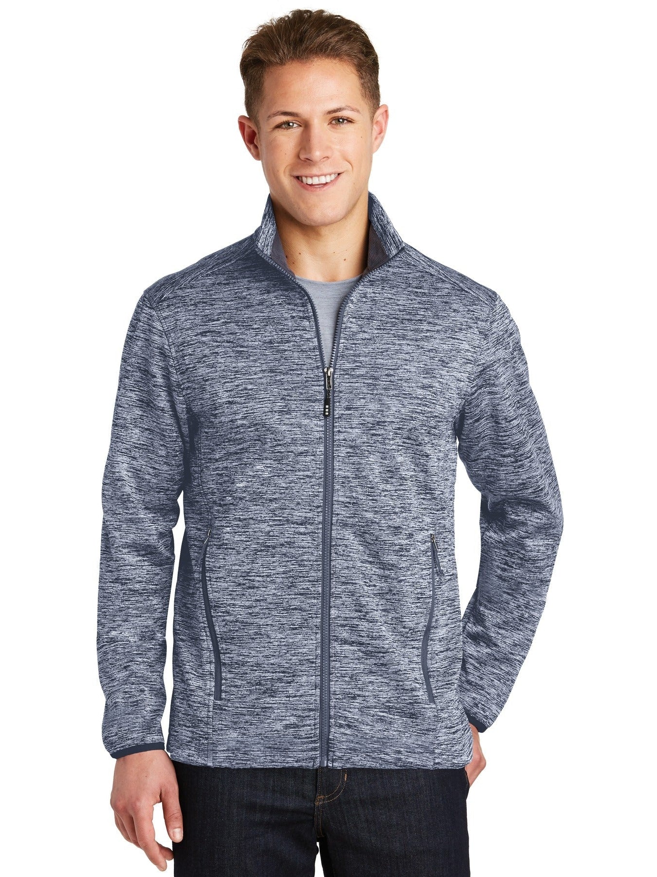No-Logo CLOSEOUT - Sport-Tek Electric Heather Soft Shell Jacket-Active-Sport-Tek-True Navy Electric-S-Thread Logic