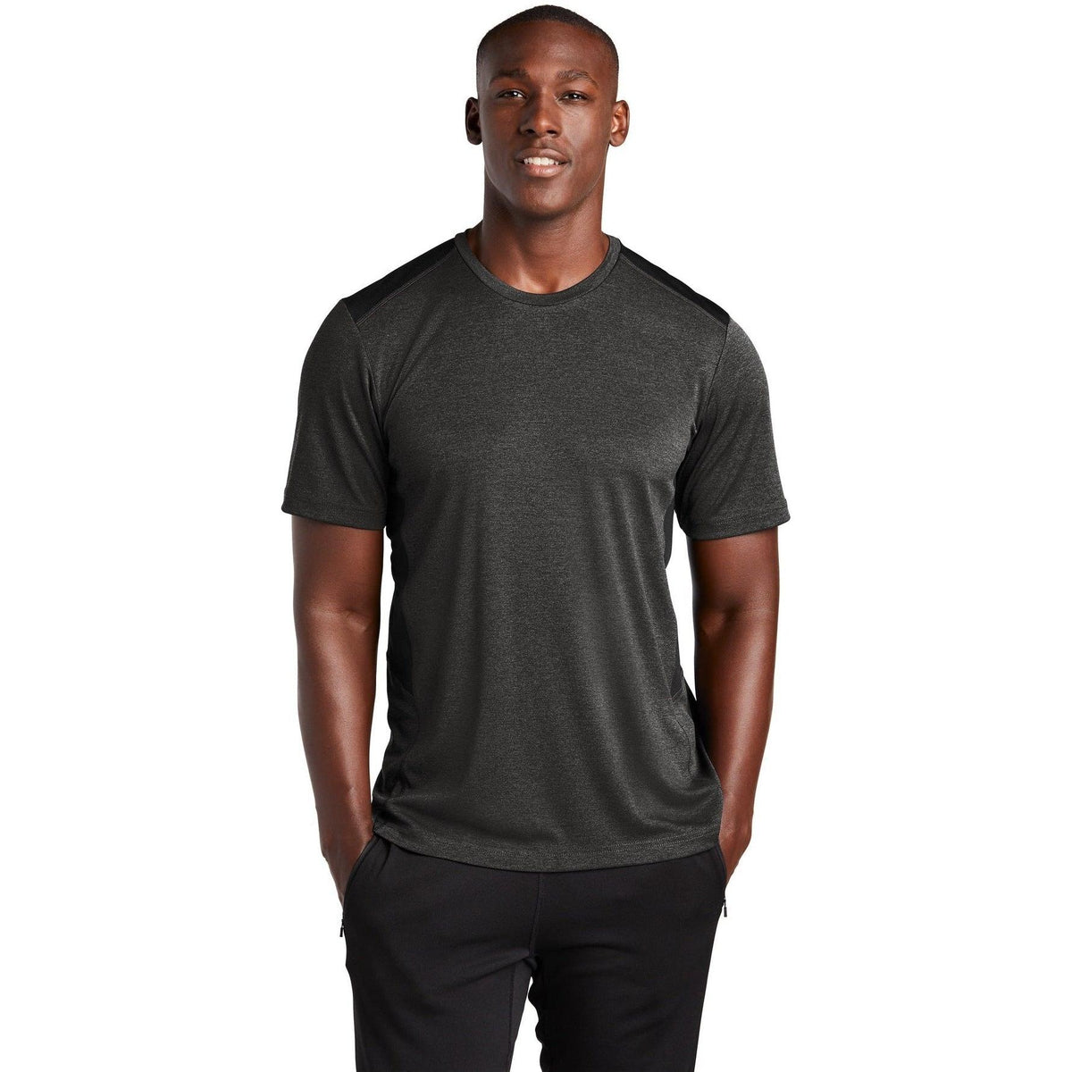 no-logo  Sport-Tek Endeavor Tee-Regular-Sport-Tek-Black Heather/Black-S-Thread Logic