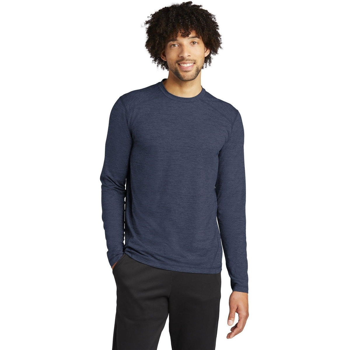 no-logo  Sport-Tek Exchange 1.5 Long Sleeve Crew-Regular-Sport-Tek-Dark Denim Heather-S-Thread Logic