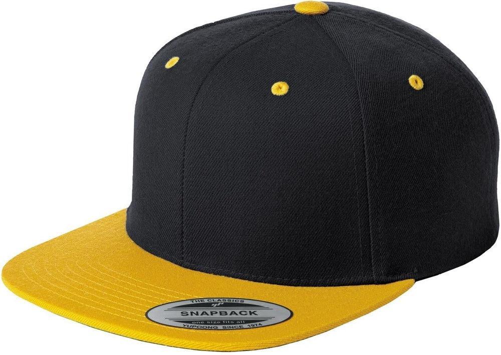 Rock On Embroidered Flat Bill Snapback Cap - Black Teal 2-Tone, Flexfit, Green Undervisor