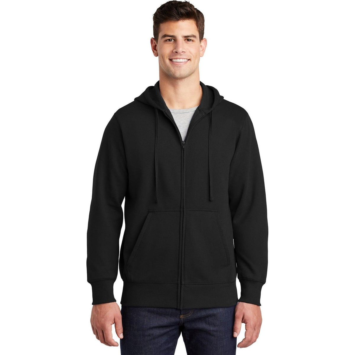 no-logo  Sport-Tek Full-Zip Hooded Sweatshirt-Regular-Sport-Tek-Black-S-Thread Logic