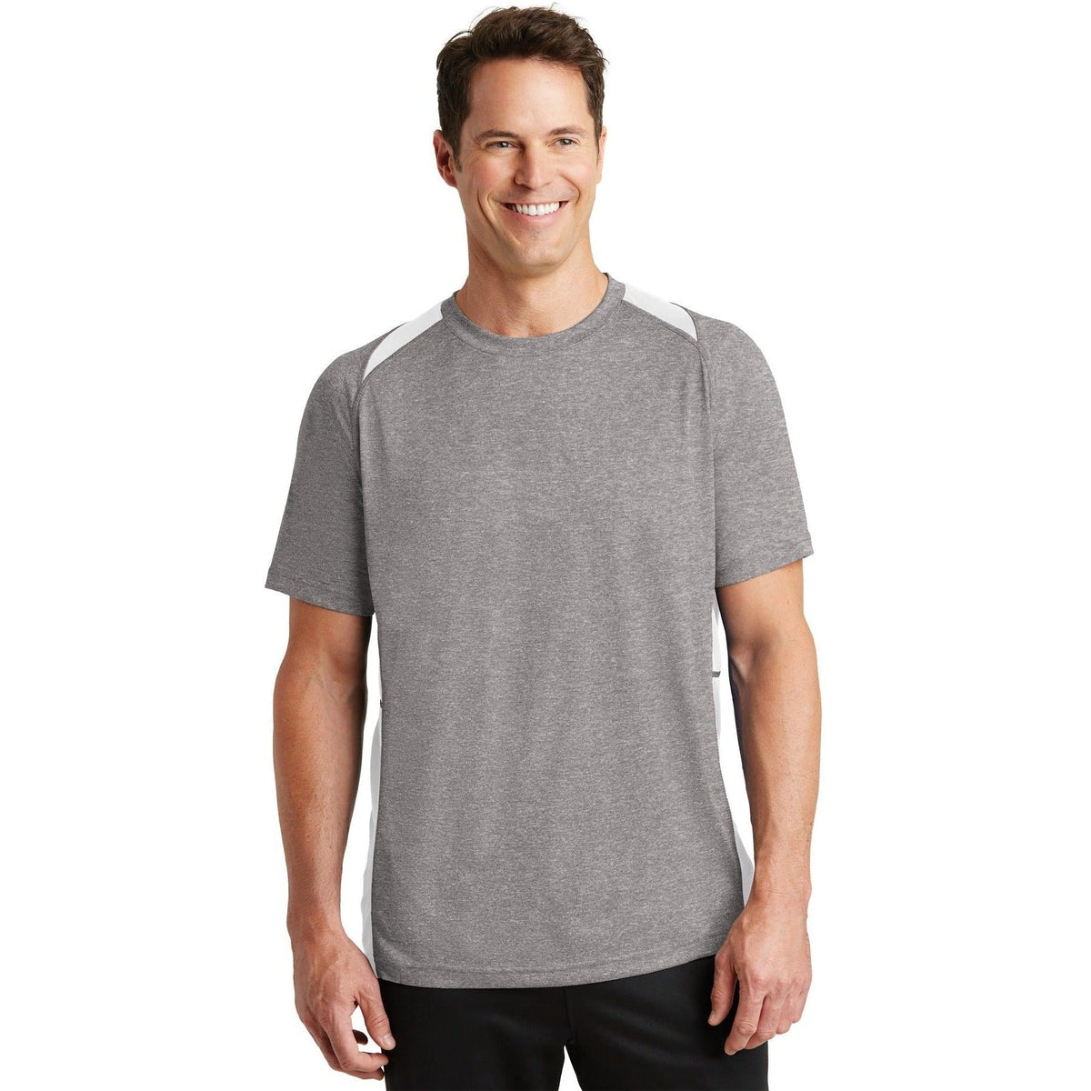 no-logo  Sport-Tek Heather Colorblock Contender Tee-Regular-Sport-Tek-Vintage Heather/White-S-Thread Logic