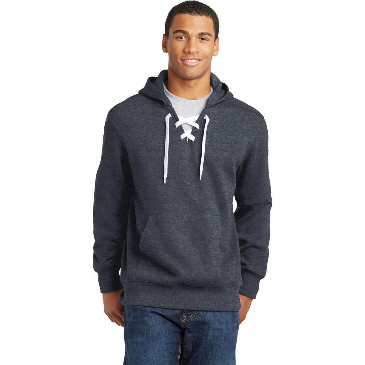 logo-left Sport-Tek Lace Up Pullover Hooded Sweatshirt-Hoodies-Sport-Tek-Graphite Heather-S-Thread Logic