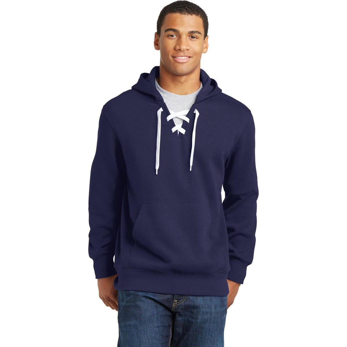 logo-left Sport-Tek Lace Up Pullover Hooded Sweatshirt-Hoodies-Sport-Tek-True Navy-S-Thread Logic
