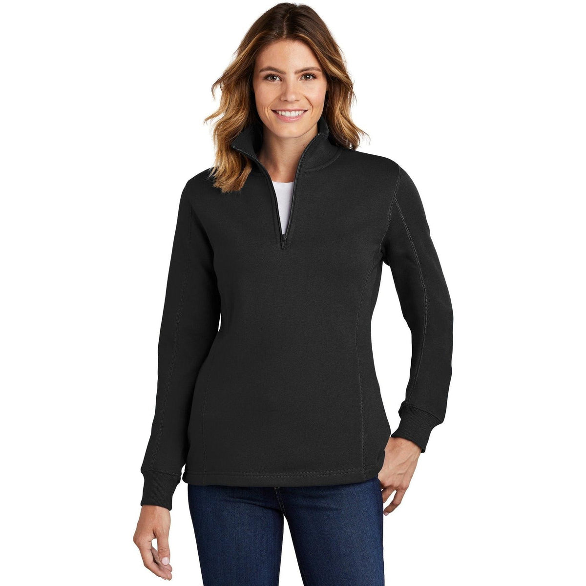 no-logo Sport-Tek Women's 1/4 Zip Sweatshirt-Quarter Zips-Sport-Tek-Black-XS-Thread Logic