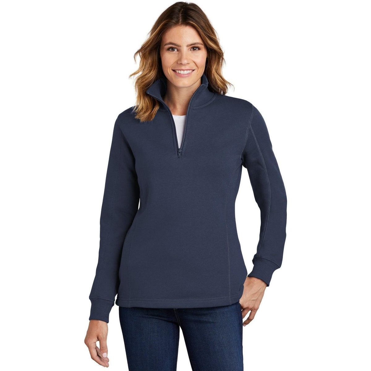 no-logo Sport-Tek Women's 1/4 Zip Sweatshirt-Quarter Zips-Sport-Tek-True Navy-XS-Thread Logic