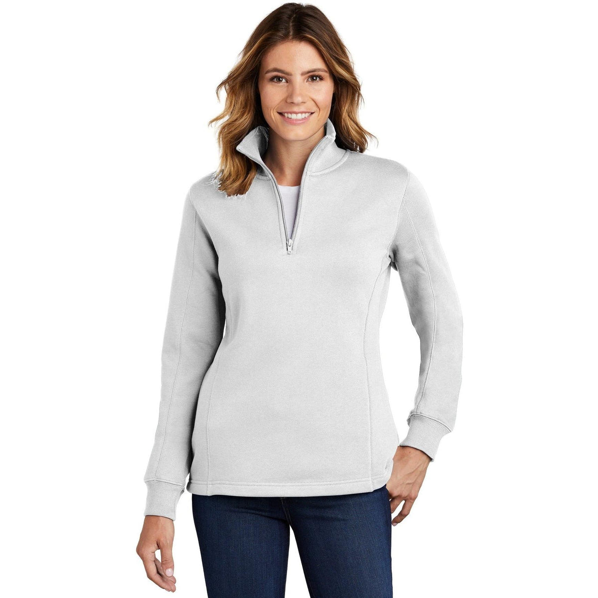 no-logo Sport-Tek Women's 1/4 Zip Sweatshirt-Quarter Zips-Sport-Tek-White-XS-Thread Logic