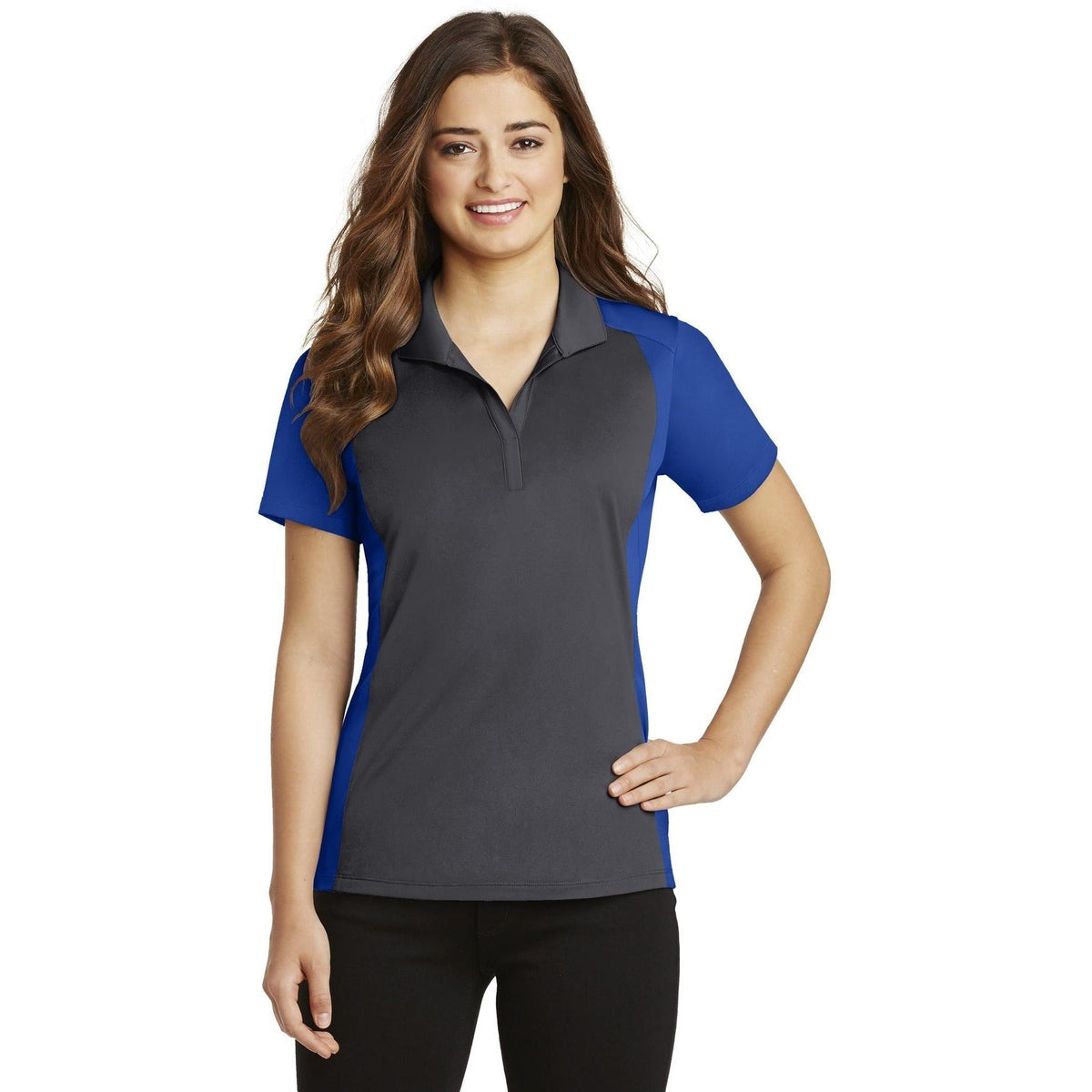 no-logo Sport-Tek Women's Colorblock Micropique Sport-Wick Polo-Regular-Sport-Tek-Iron Grey/True Royal-S-Thread Logic