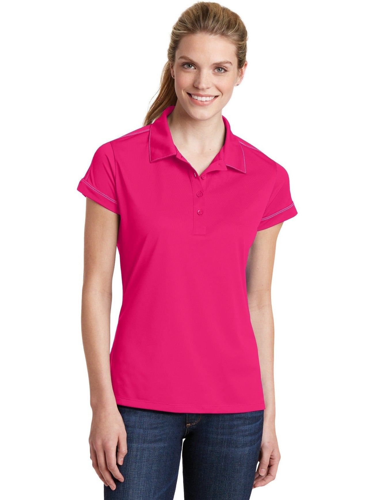  Sport-Tek Ladies Contrast Stitch Polo-Regular-Sport-Tek-Pink Raspberry-XS-Thread Logic