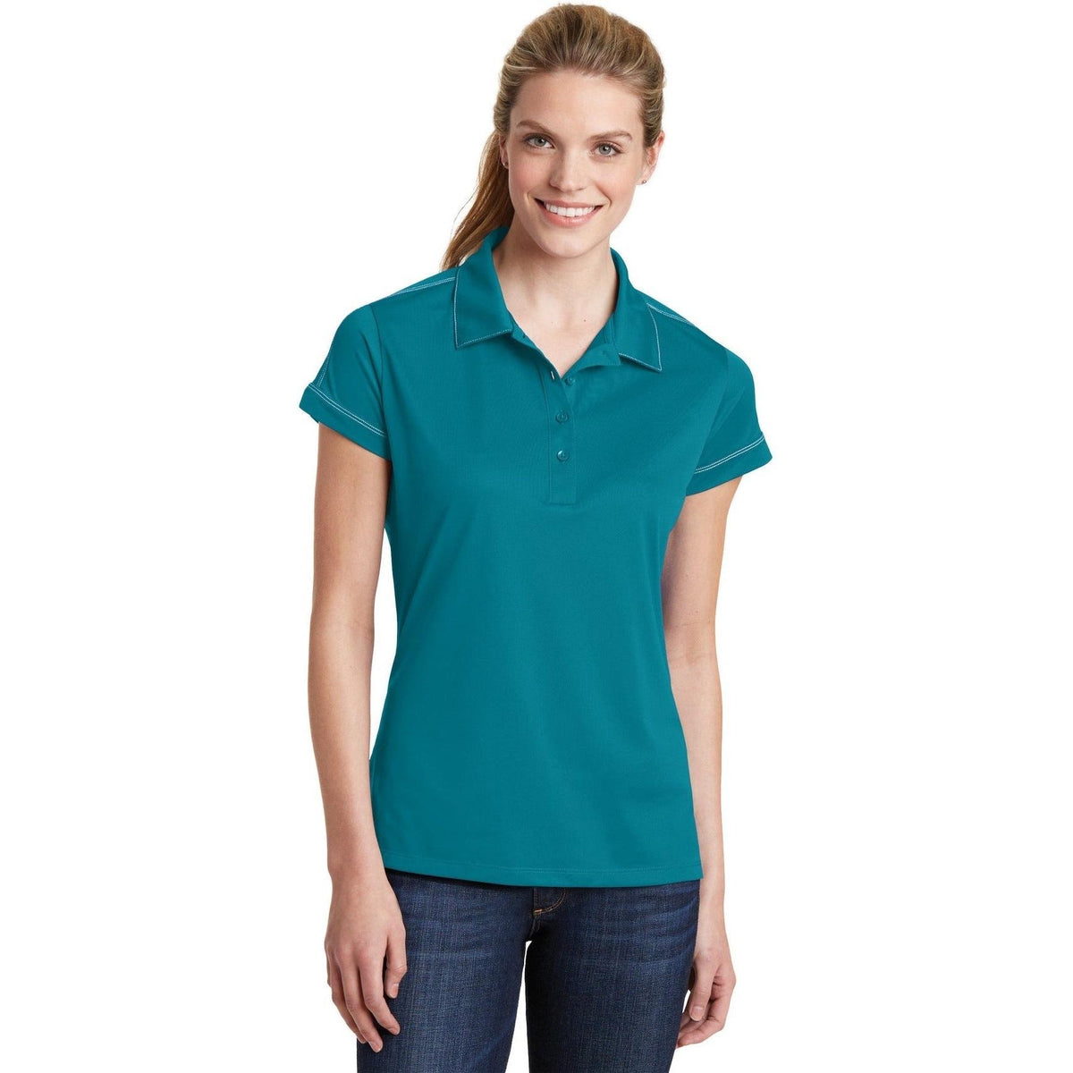 no-logo Sport-Tek Women's Contrast Stitch Polo-Active-Sport-Tek-Tropic Blue-XS-Thread Logic