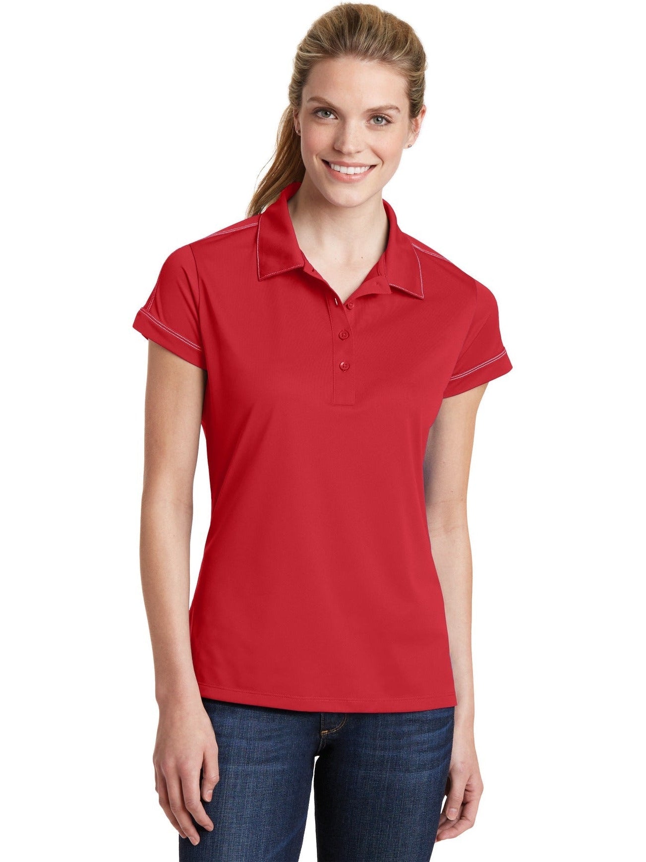  Sport-Tek Ladies Contrast Stitch Polo-Regular-Sport-Tek-True Red-XS-Thread Logic
