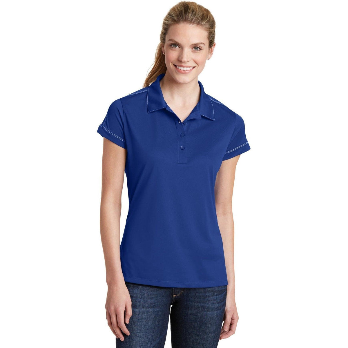 no-logo Sport-Tek Women's Contrast Stitch Polo-Active-Sport-Tek-True Royal-XS-Thread Logic