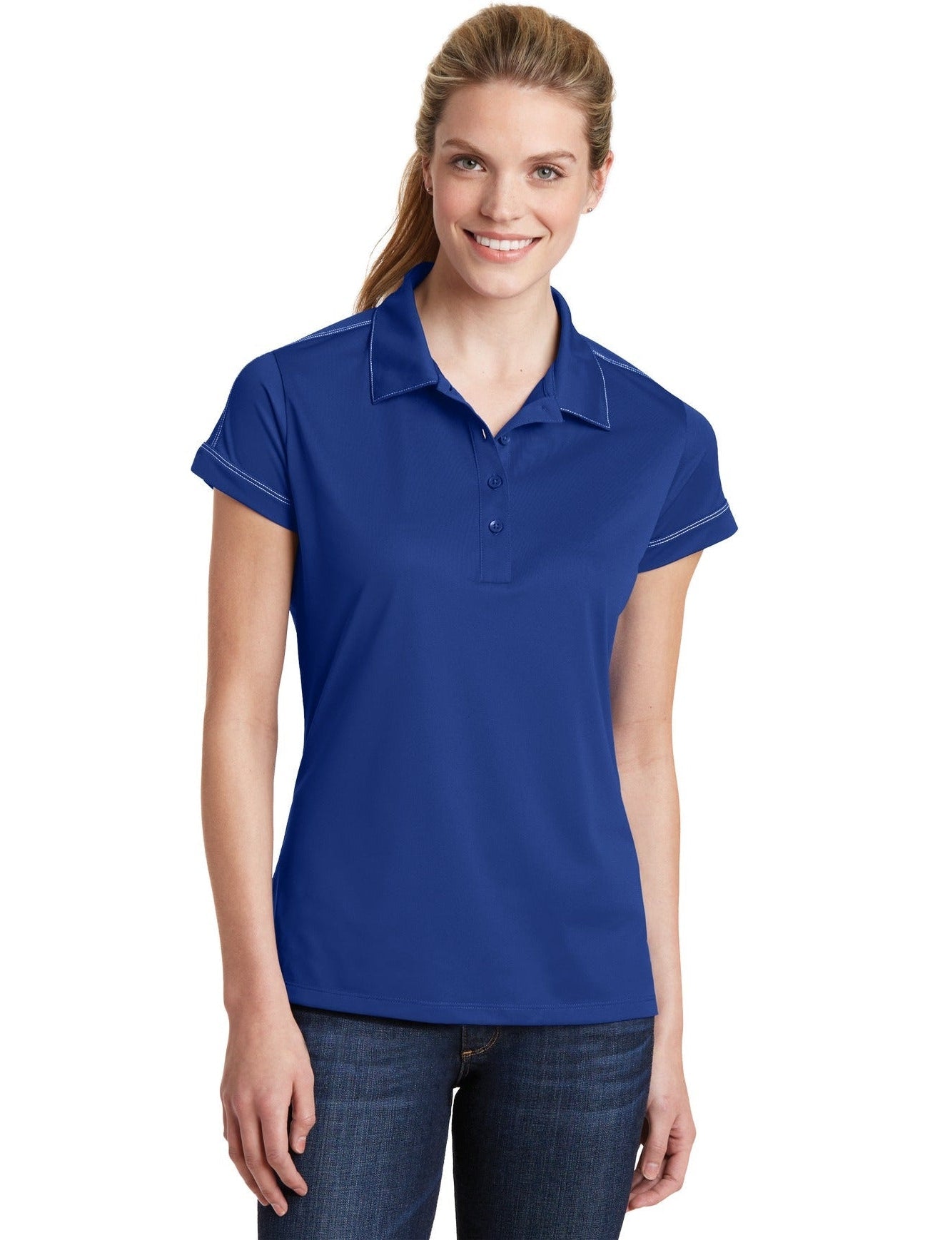 No-Logo CLOSEOUT - Sport-Tek Ladies Contrast Stitch Polo-Active-Sport-Tek-True Royal-XS-Thread Logic
