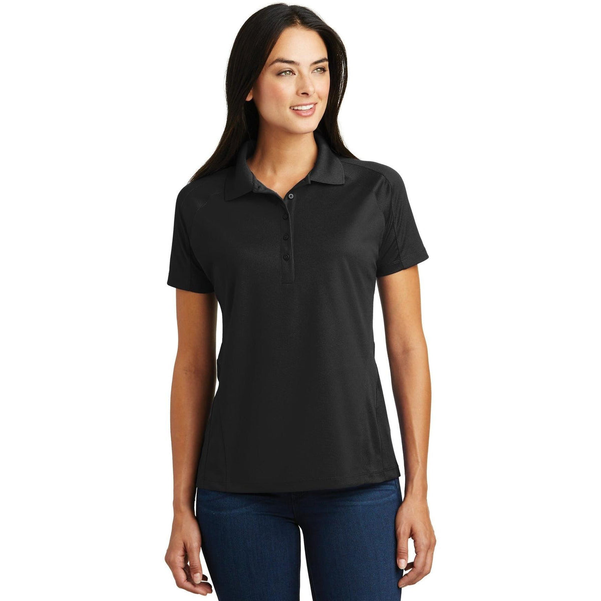 logo-left  Sport-Tek Ladies Dri-Mesh Pro Polo-Regular-Sport-Tek-Black-S-Thread Logic