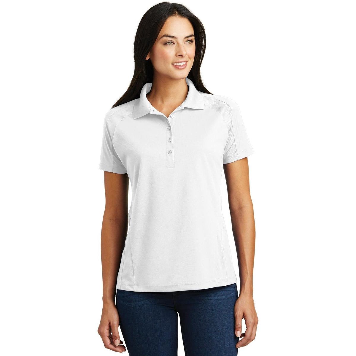 logo-left  Sport-Tek Ladies Dri-Mesh Pro Polo-Regular-Sport-Tek-White-S-Thread Logic