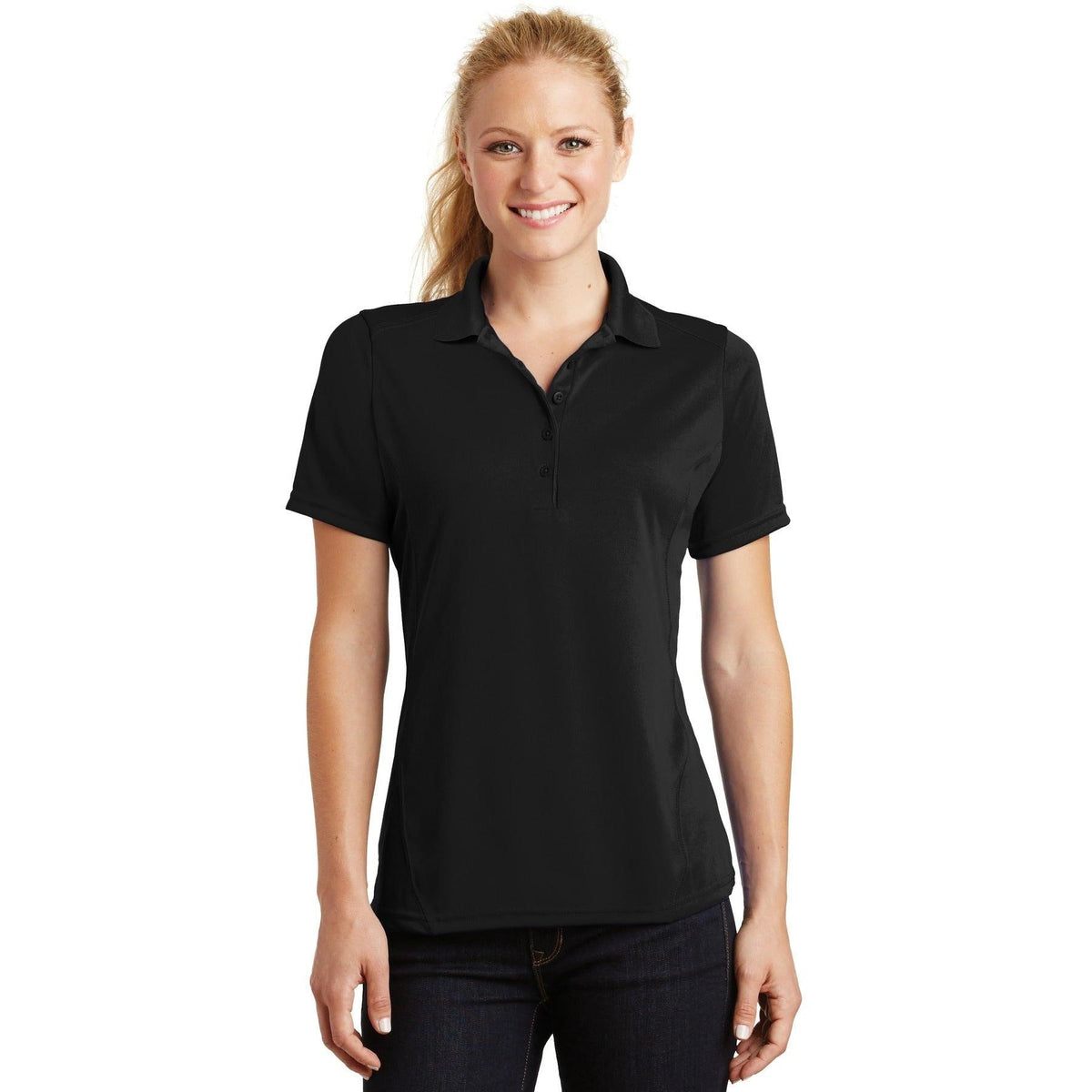 no-logo Sport-Tek Women's Dry Zone Raglan Accent Polo-Regular-Sport-Tek-Black-S-Thread Logic