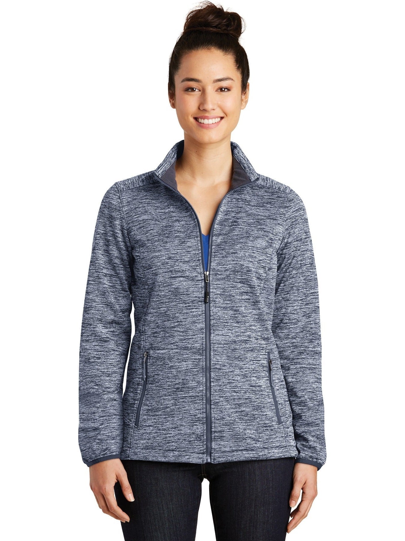  Sport-Tek Ladies Electric Heather Soft Shell Jacket-Regular-Sport-Tek-True Navy Electric-XS-Thread Logic