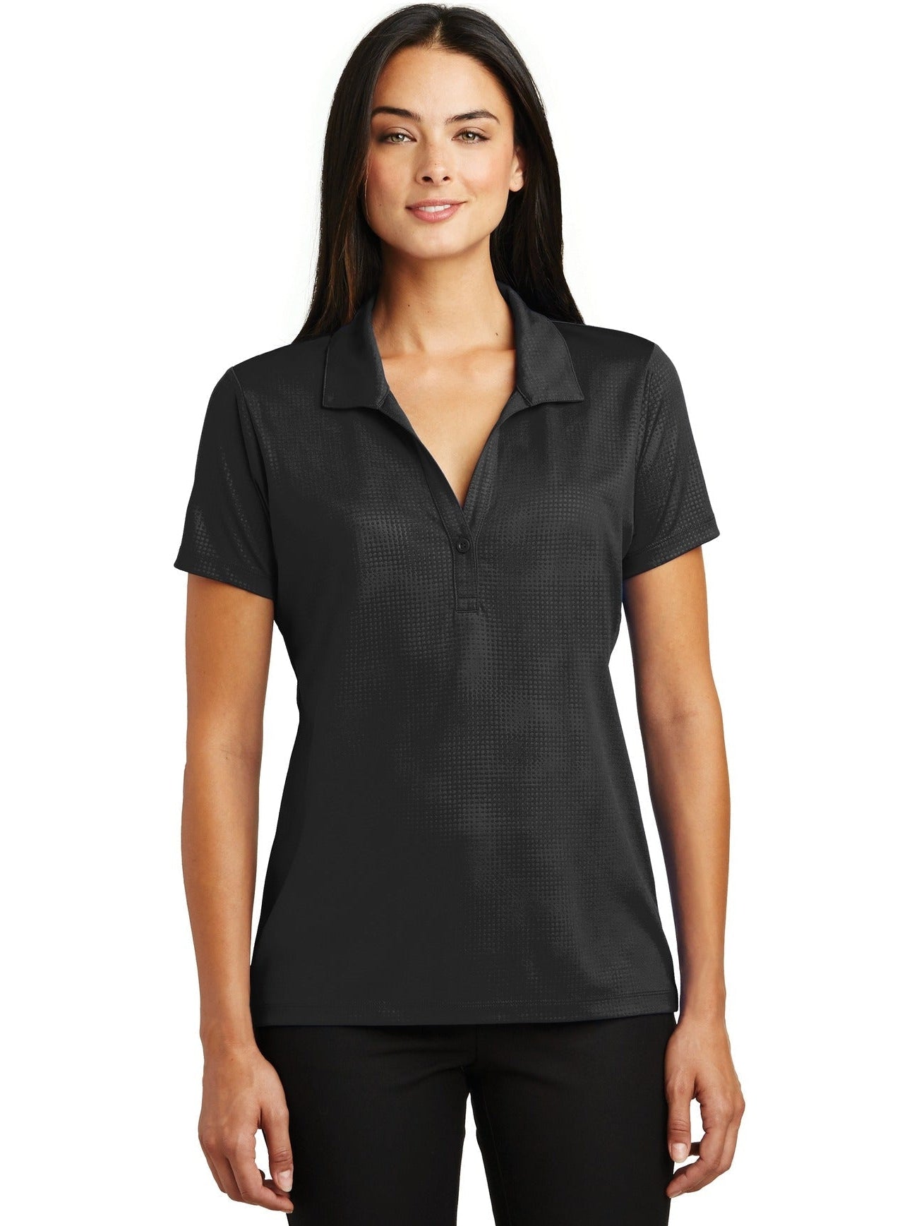 No-Logo CLOSEOUT - Sport-Tek Ladies Embossed Posicharge Tough Polo-Active-Sport-Tek-Black-S-Thread Logic