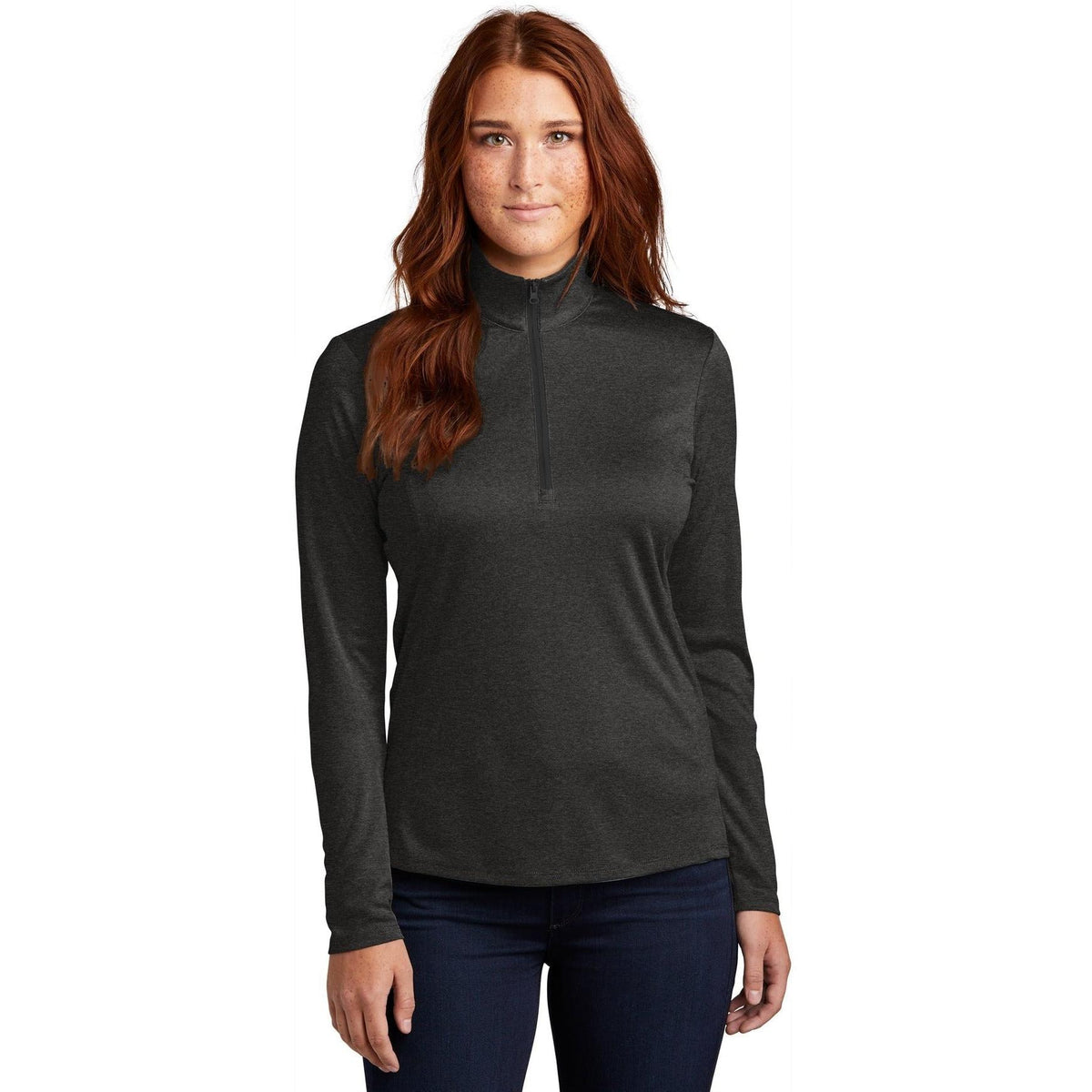 logo-left  Sport-Tek Ladies Endeavor 1/2-Zip Pullover-Regular-Sport-Tek-Black Heather-S-Thread Logic