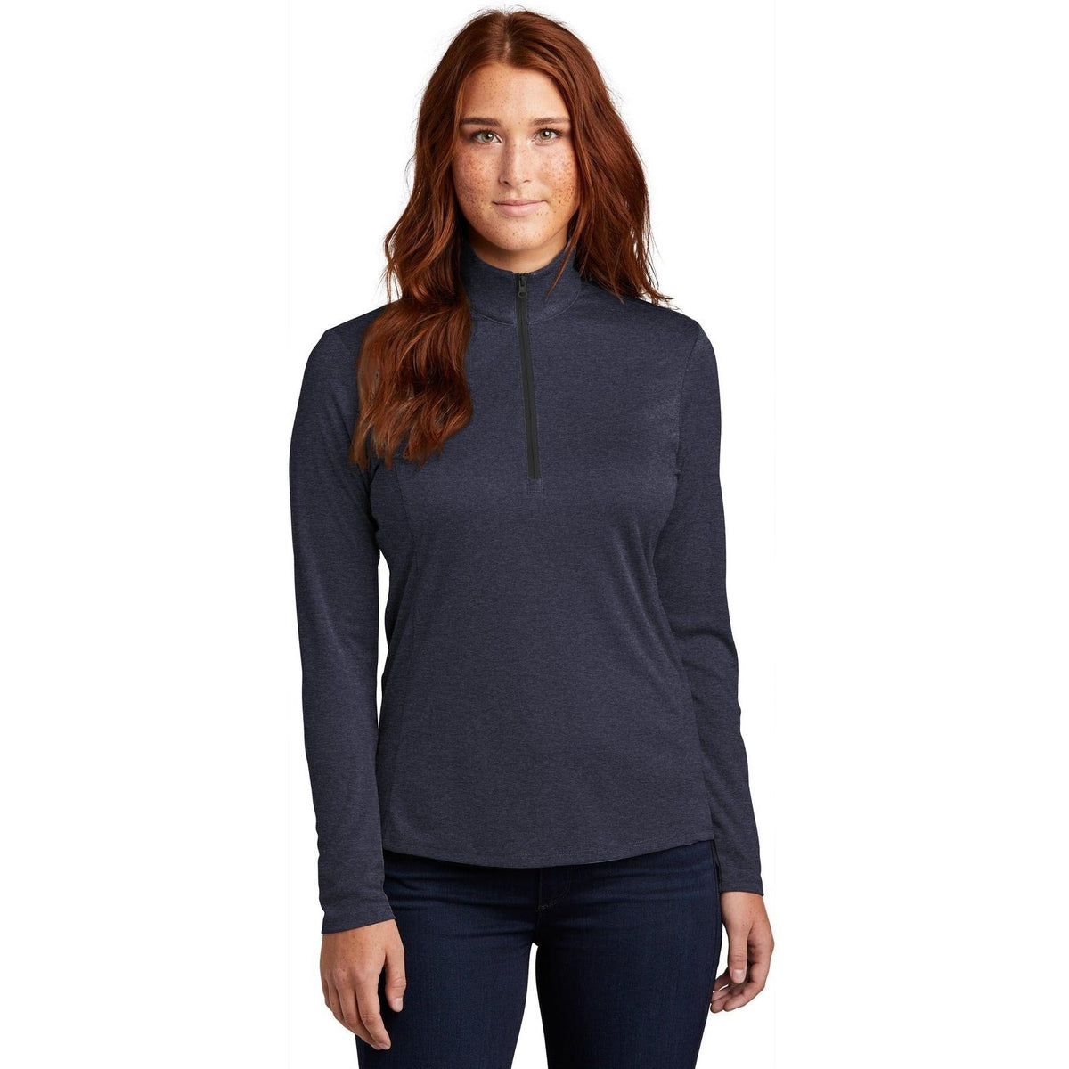 logo-left  Sport-Tek Ladies Endeavor 1/2-Zip Pullover-Regular-Sport-Tek-Deep Navy Heather-S-Thread Logic