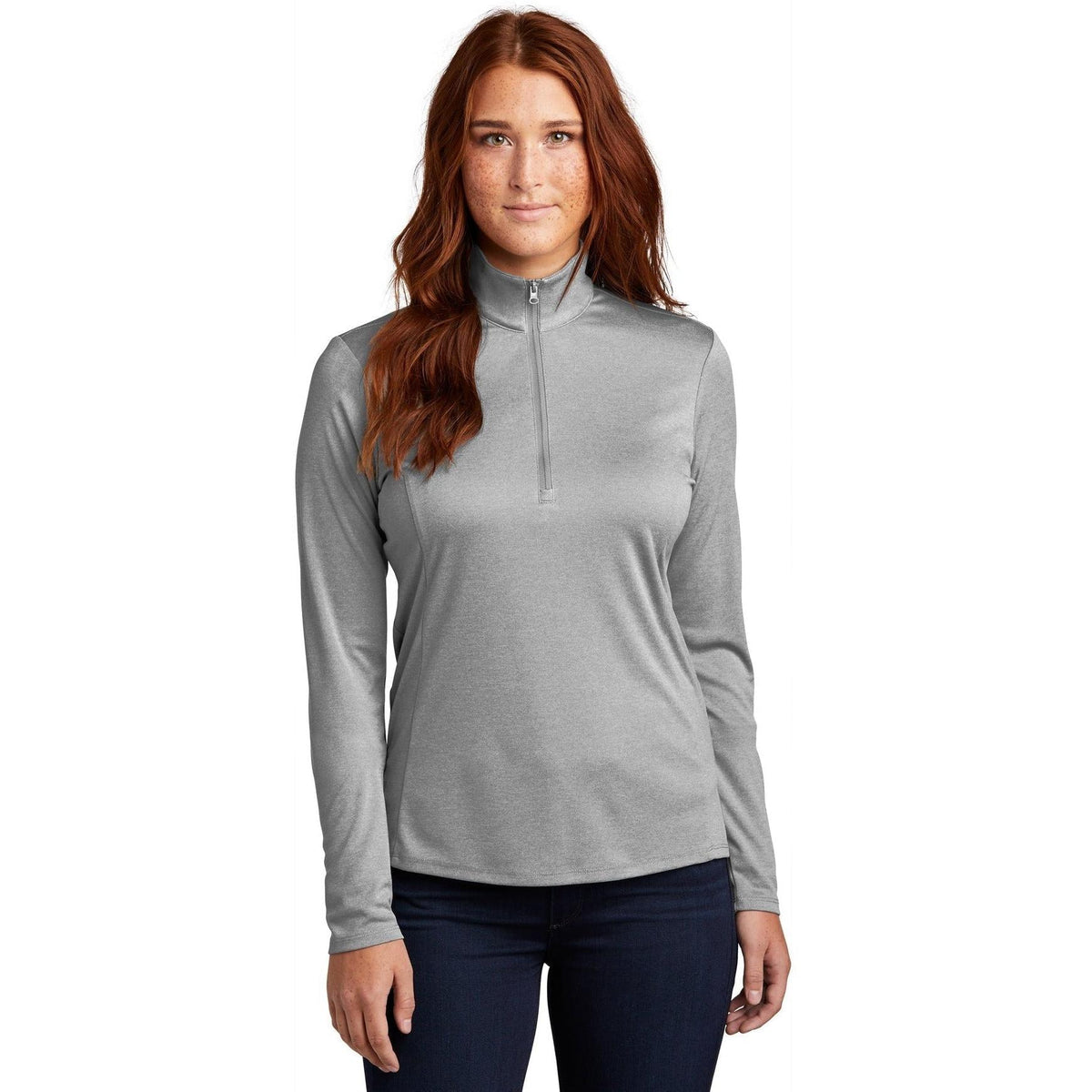 logo-left  Sport-Tek Ladies Endeavor 1/2-Zip Pullover-Regular-Sport-Tek-Light Grey Heather-S-Thread Logic