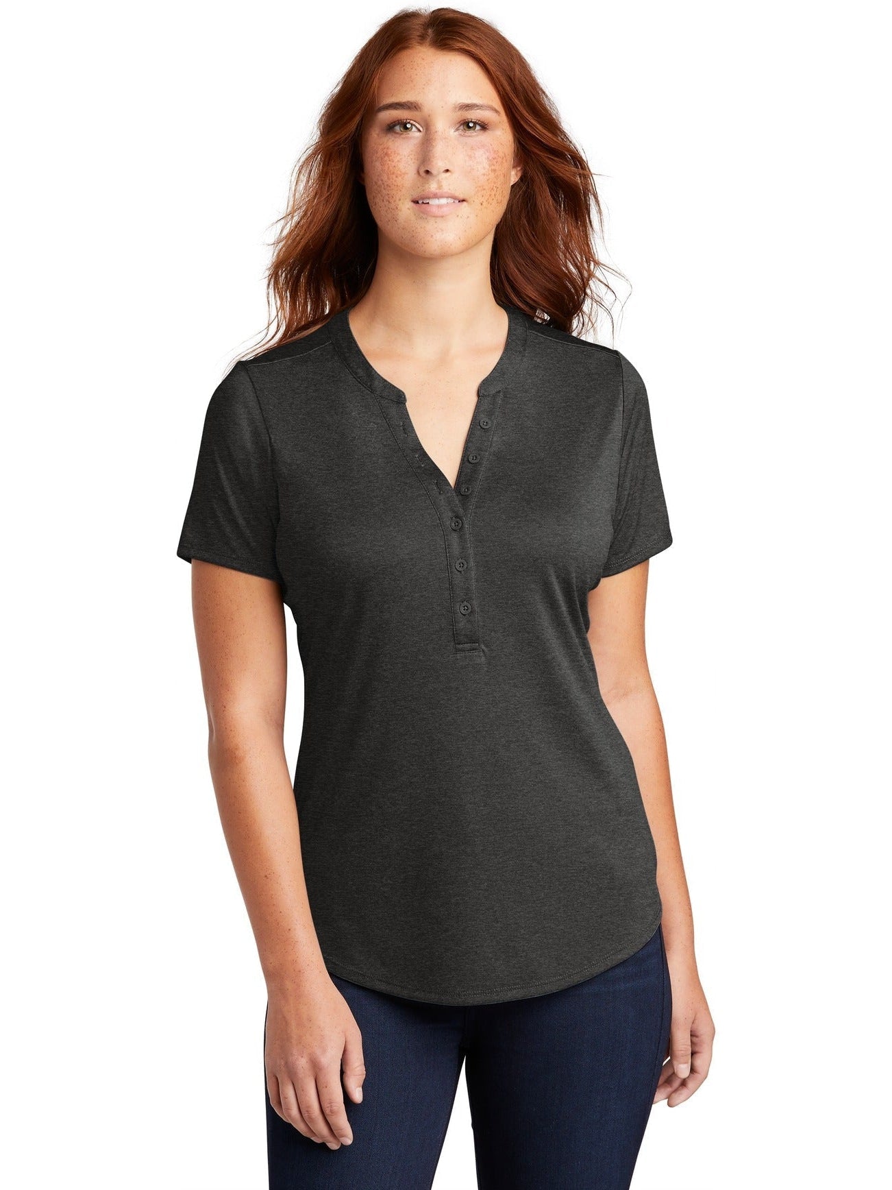 No-Logo CLOSEOUT - Sport-Tek Ladies Endeavor Henley-Polos-Sport-Tek-Black Heather-XS-Thread Logic