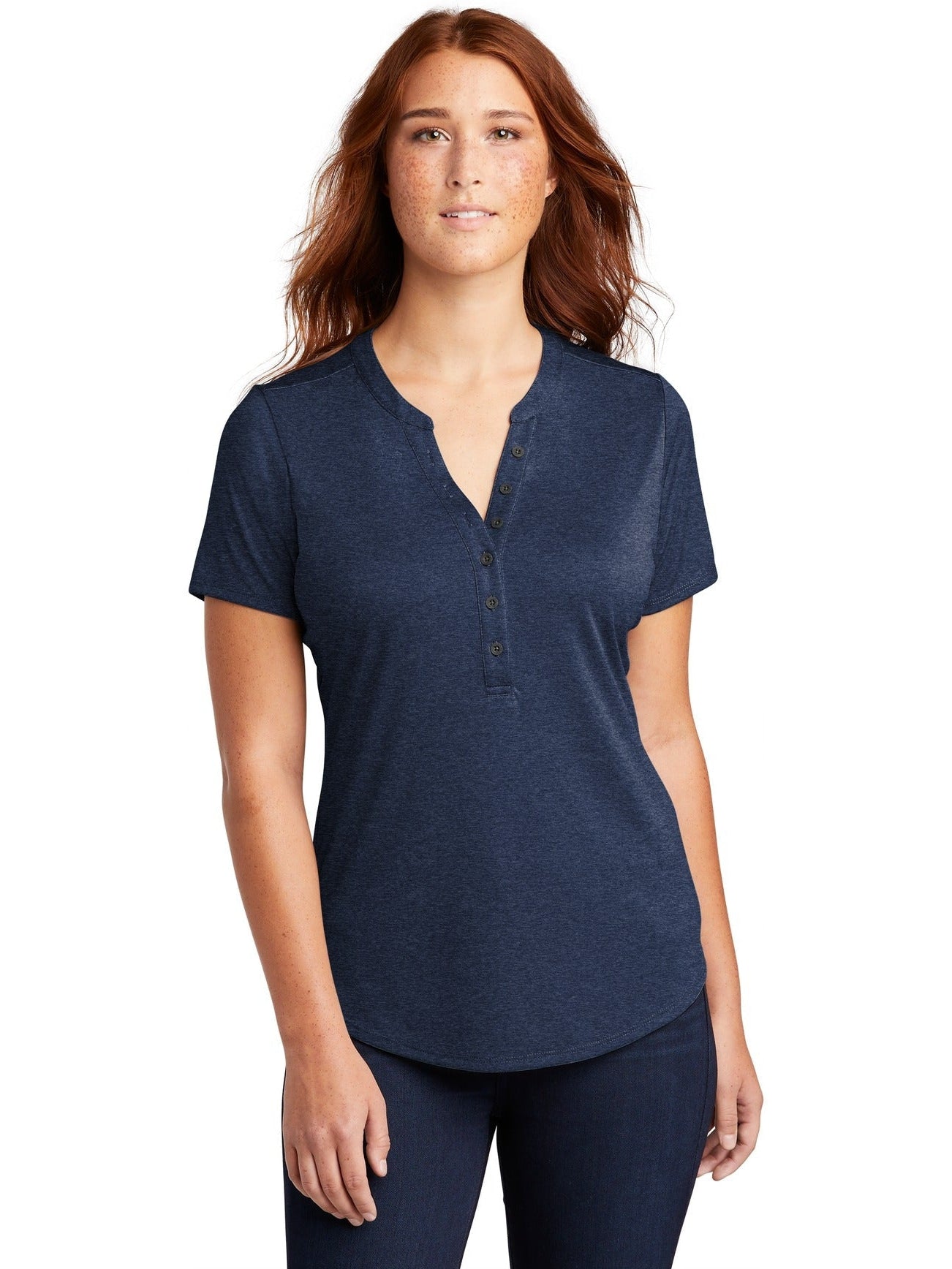 No-Logo CLOSEOUT - Sport-Tek Ladies Endeavor Henley-Polos-Sport-Tek-Dark Royal Heather-XS-Thread Logic