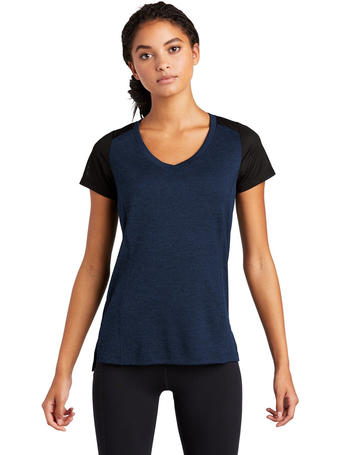  Sport-Tek Ladies Endeavor Tee-Active-Sport-Tek-Dark Royal Heather/Black-S-Thread Logic