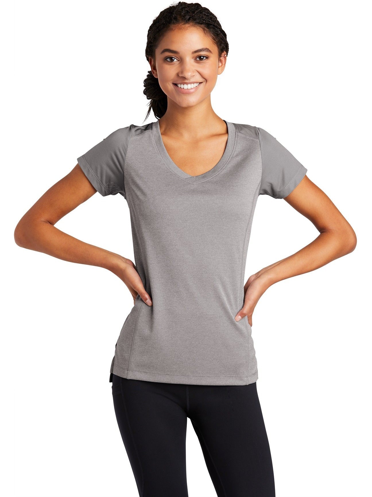 No-Logo CLOSEOUT - Sport-Tek Ladies Endeavor Tee-Polos-Sport-Tek-Light Grey Heather/Light Grey-S-Thread Logic